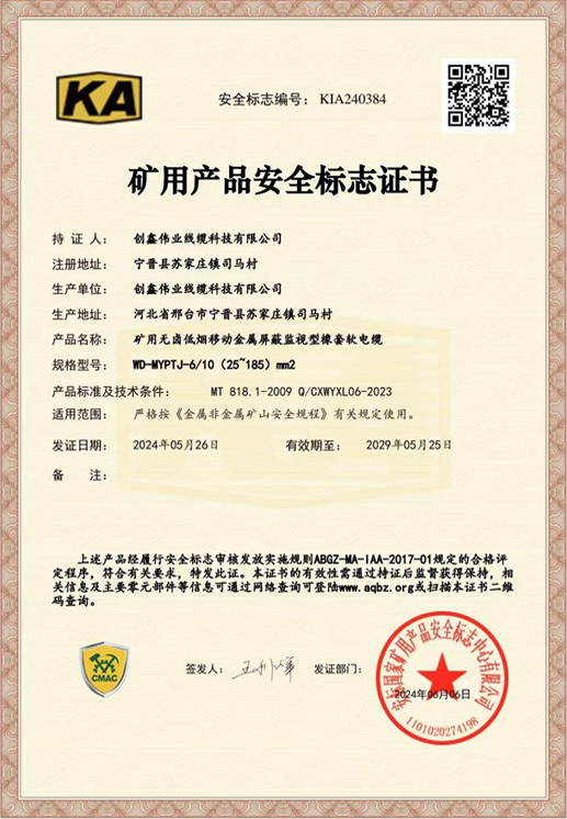 Mining Product Safety Mark Certificate