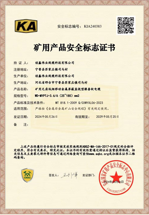 Mining Product Safety Mark Certificate